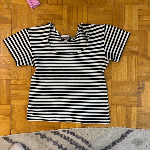 Vintage 90s scoop neck shirt striped - Picture 4 of 4